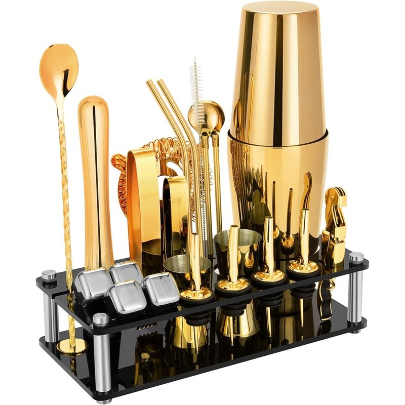 Gold 23 piece bartender kit with stand