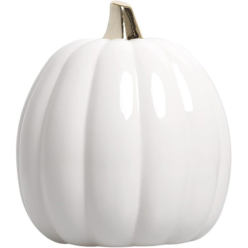 Pearhead white ceramic pumpkin with gold stem