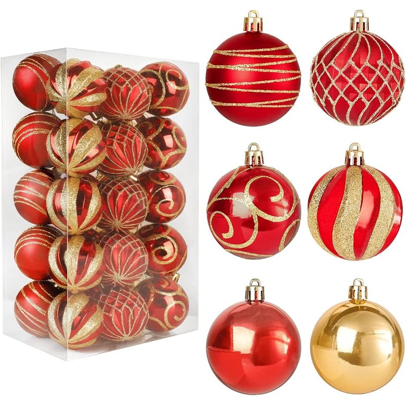 Red and gold shatterproof balls, 30 pack
