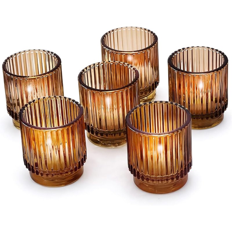 Amber glass votives, set of 6