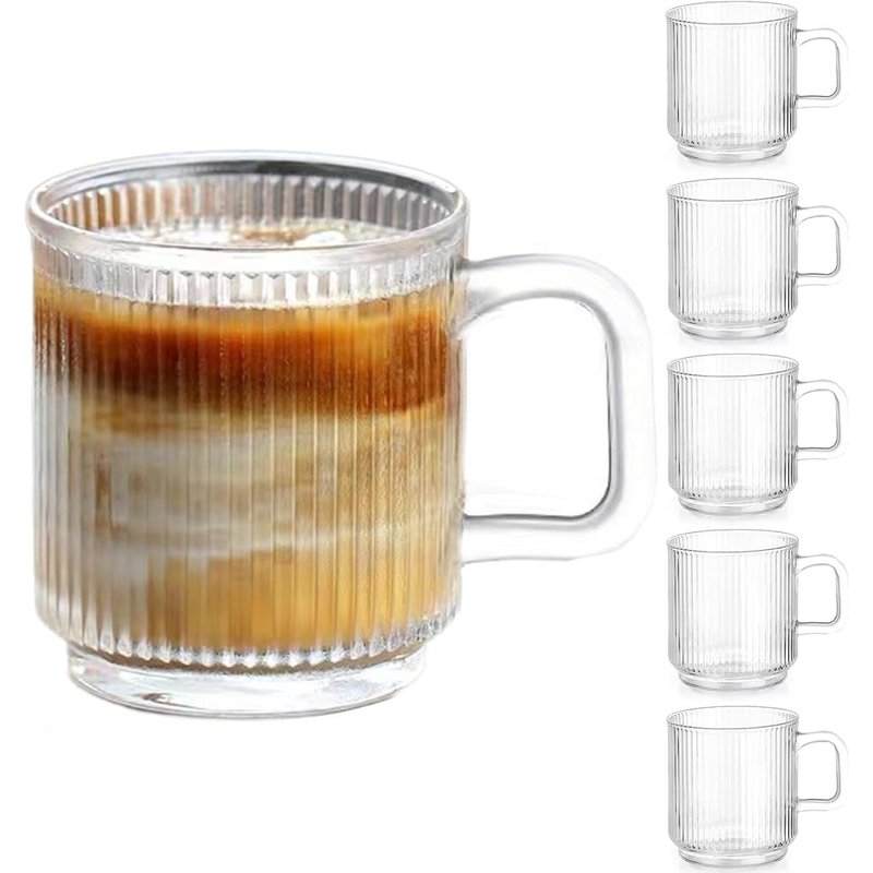 Ribbed glass coffee mugs, 6 pack