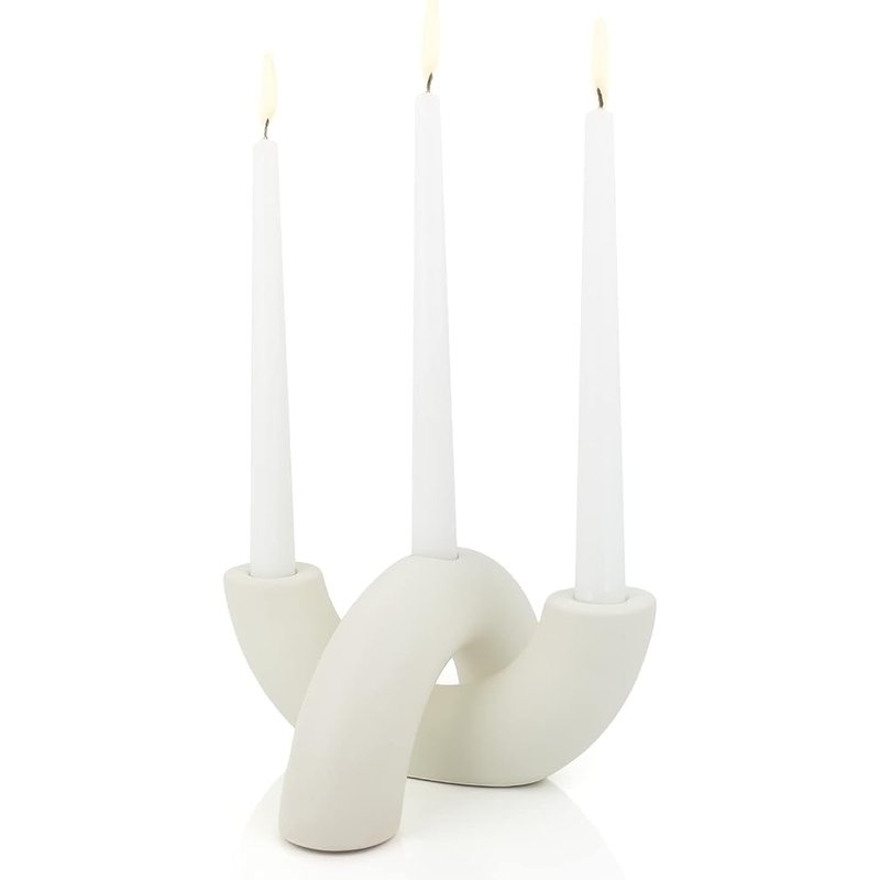 Wavy ceramic taper candle holder