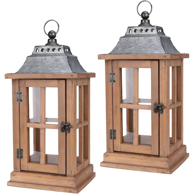 Bdor wooden candle lanterns, set of 2