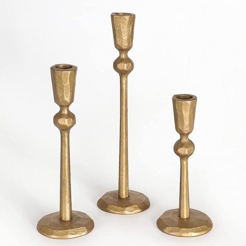 Antique brass taper holders, set of 3