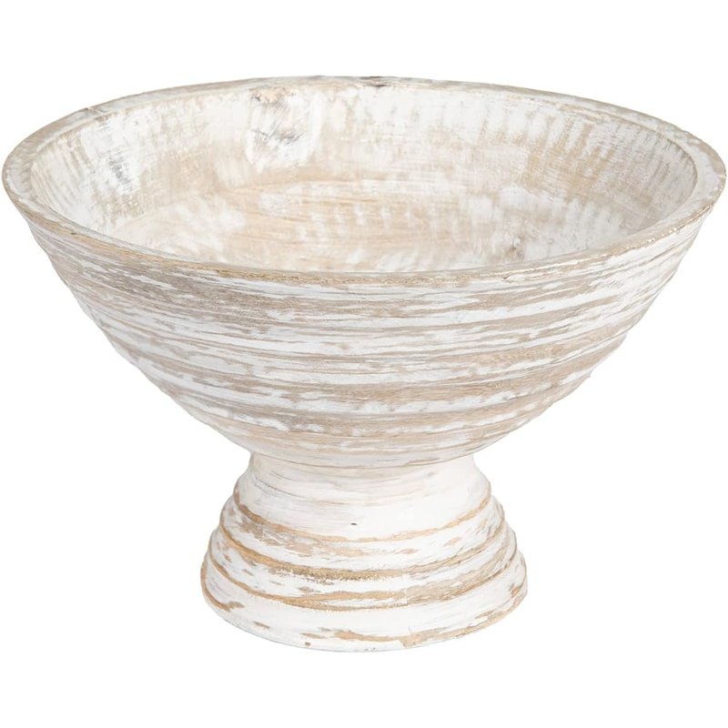 Whitewashed wood pedestal bowl