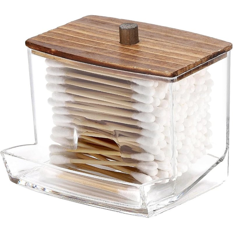 Acrylic swab jar with wood lid