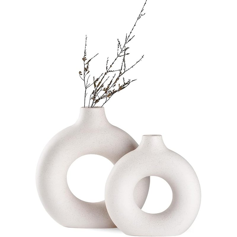 White ceramic donut vases, set of 2