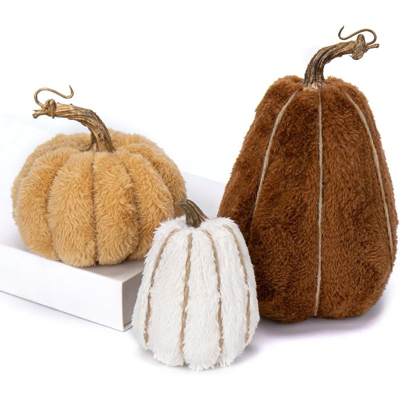 Faux sherpa pumpkins, set of 3