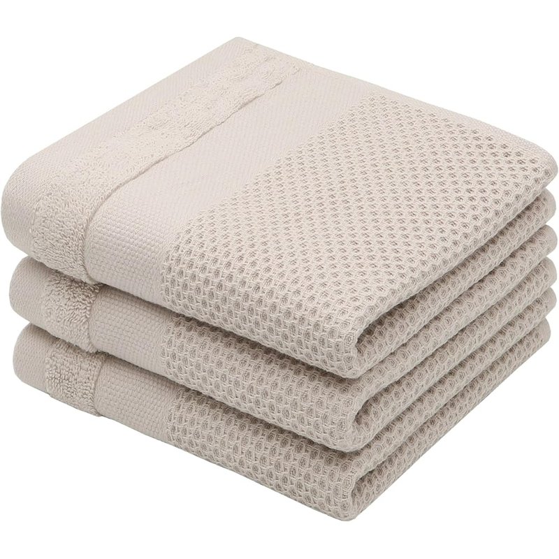 Khaki cotton hand towels, 3 pack