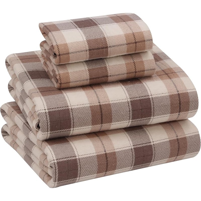 Ruvanti beige and grey plaid flannel sheets