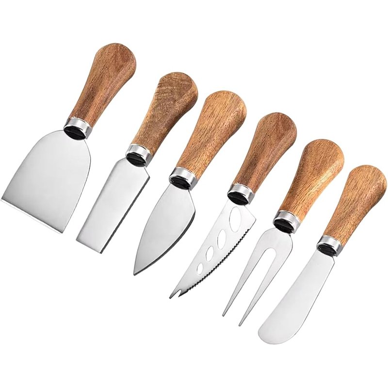 Cheese knives with wooden handles, 6 pieces