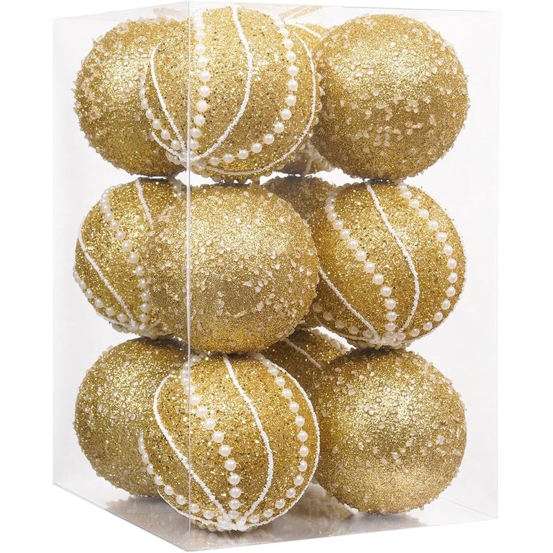 Gold pearl-trimmed glitter balls
