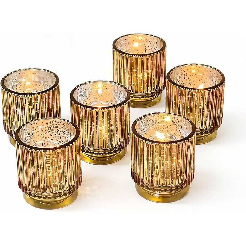 Ribbed gold mercury votives, set of 6