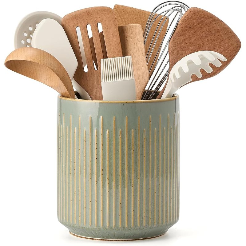Ribbed ceramic utensil crock