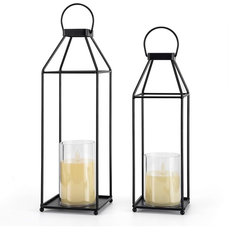 Front porch lanterns with LED candles, 2 pack