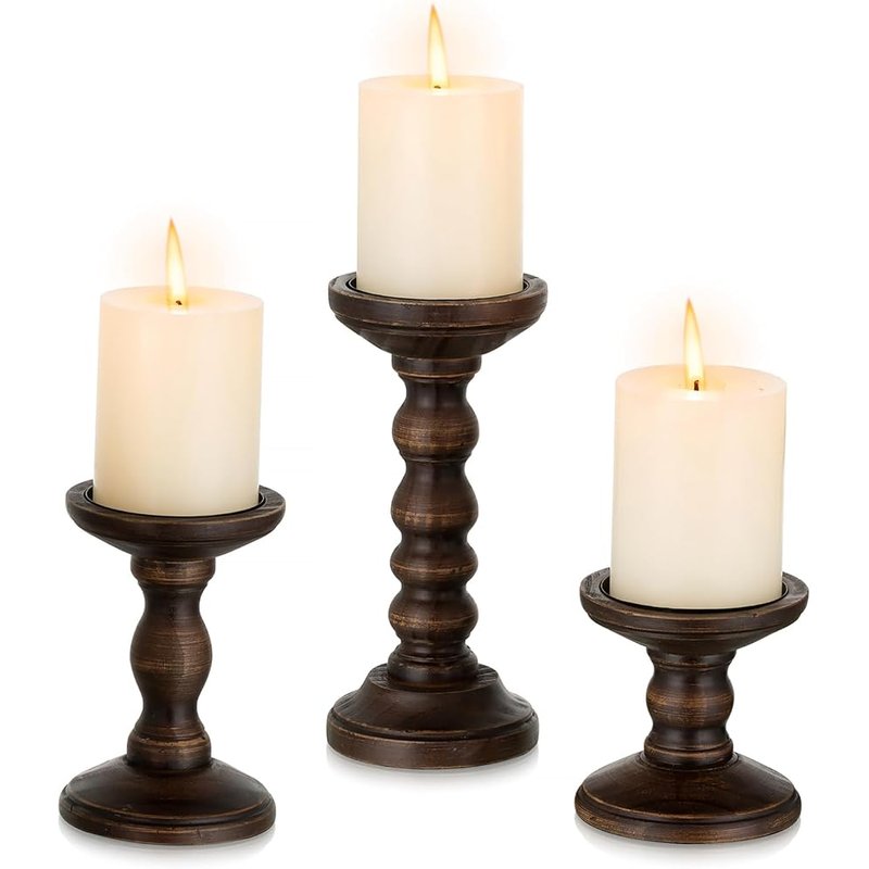 Wood pillar candle holders