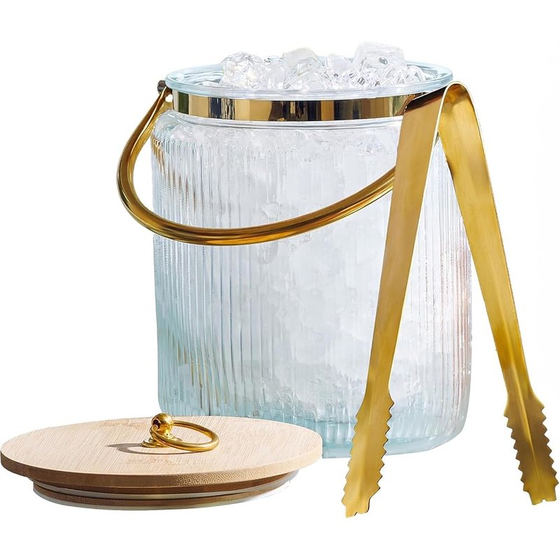 Le'raze ribbed glass ice bucket with tongs