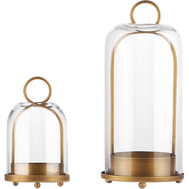 Brass and glass candle cloches, set of 2