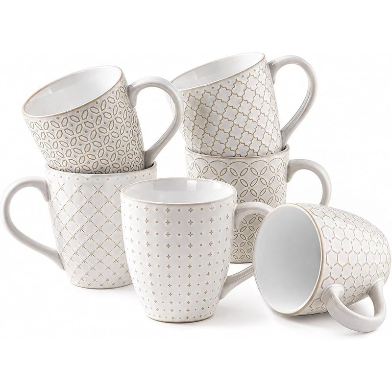 DOWAN embossed stoneware mugs, set of 6