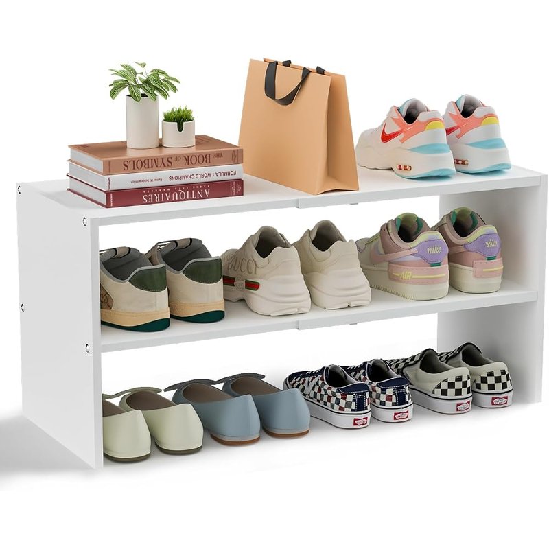 White expandable shoe shelf