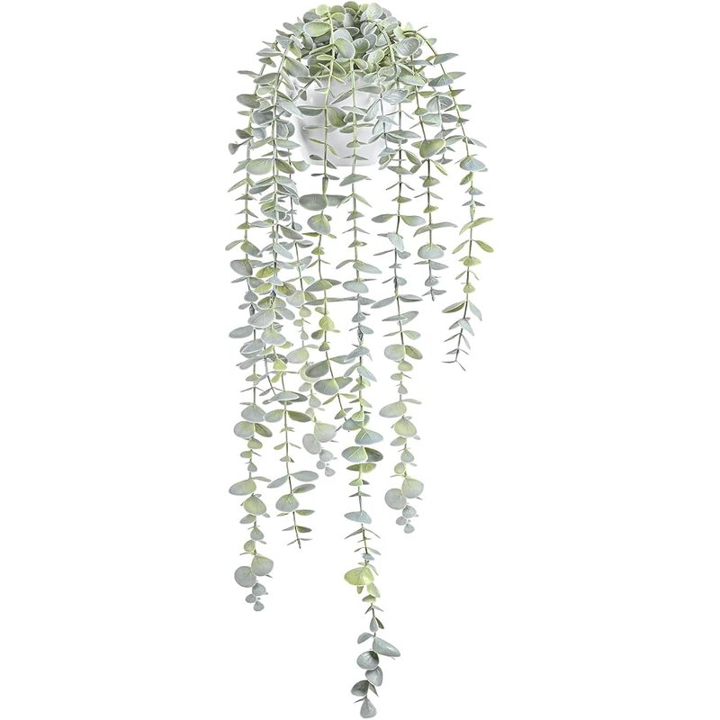 Hanging faux eucalyptus ivy in white pot
