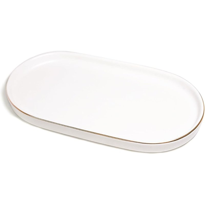 White oval ceramic vanity tray