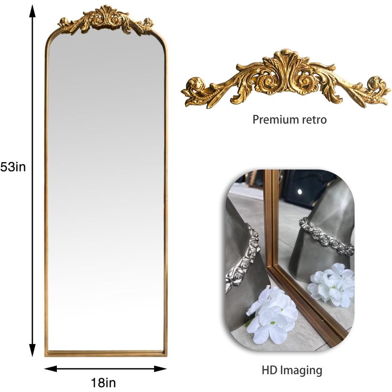 Crowned arch floor mirror, 18 x 53 in