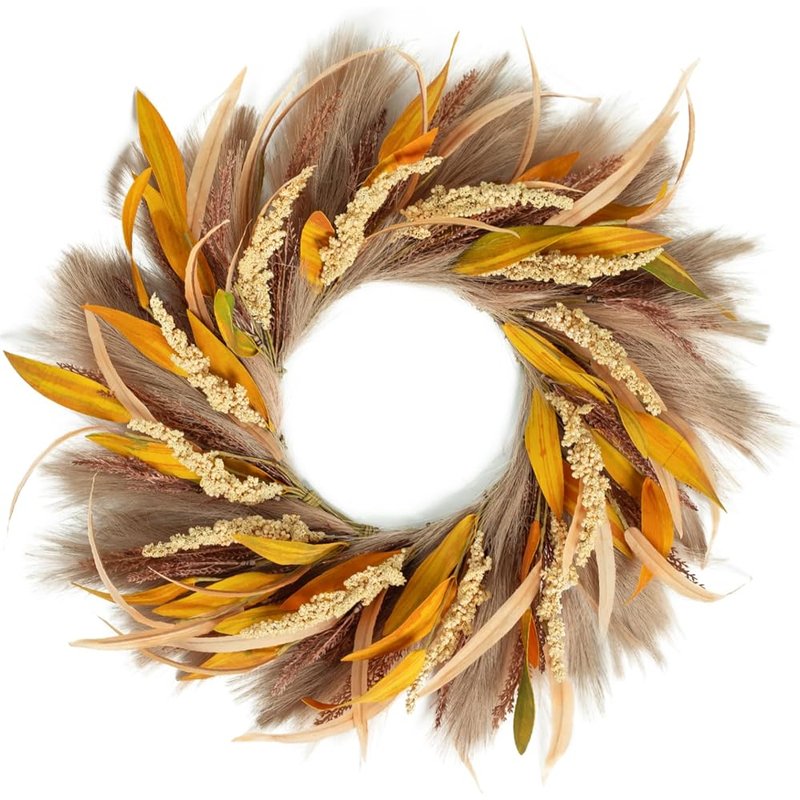 Autumn leaf and wheat wreath