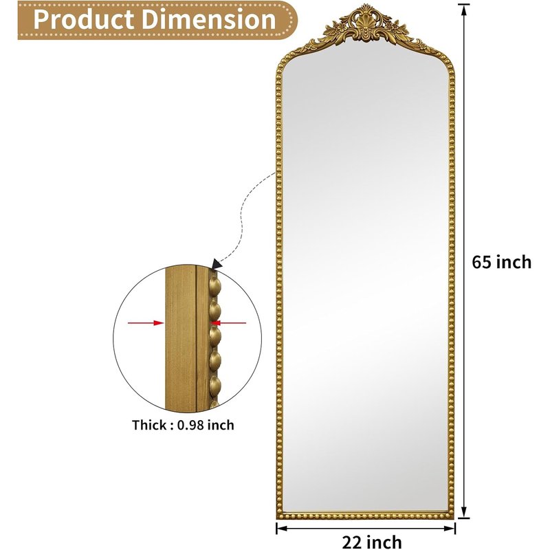 Baroque floor mirror, 22 x 65 in