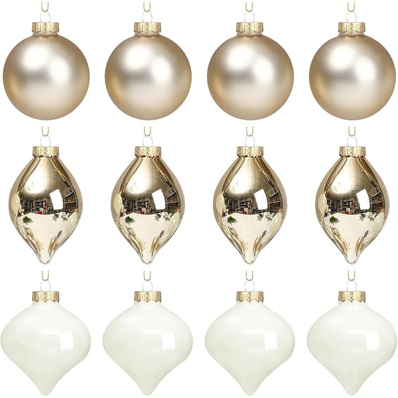 Gold and champagne glass ornament set
