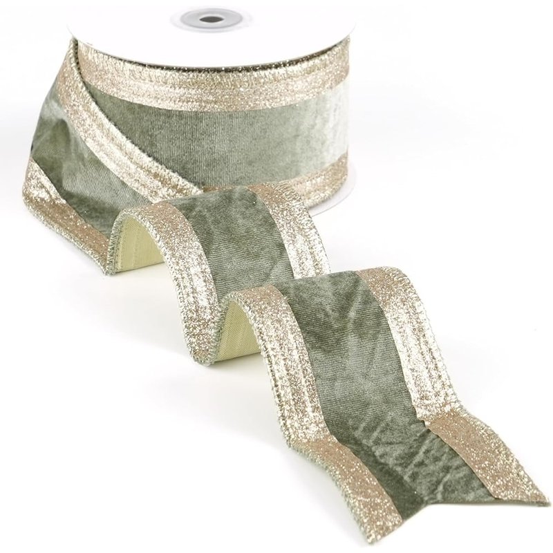 Sage and gold velvet ribbon