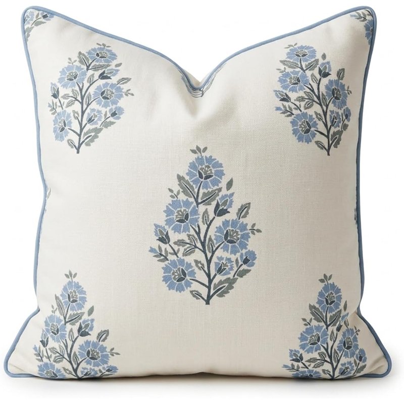 Blue block print pillow cover