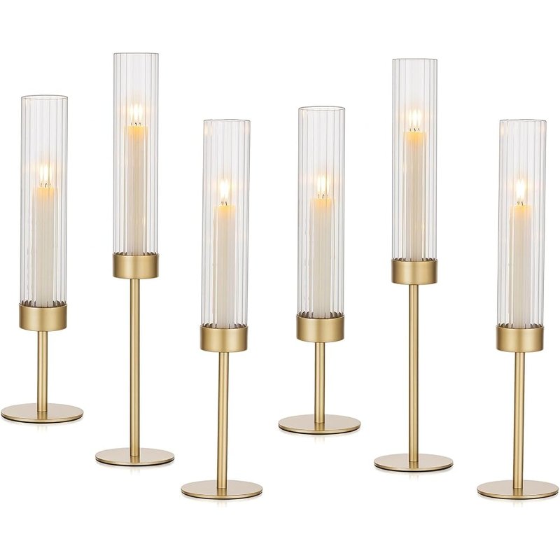 Hewory gold hurricane candle holders, set of 6