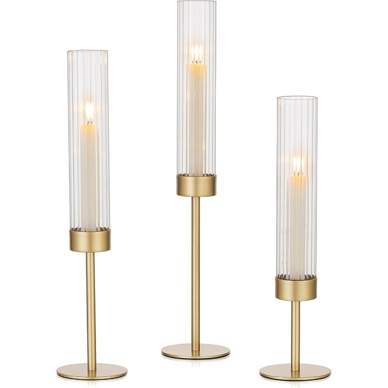 Gold hurricane candle holders