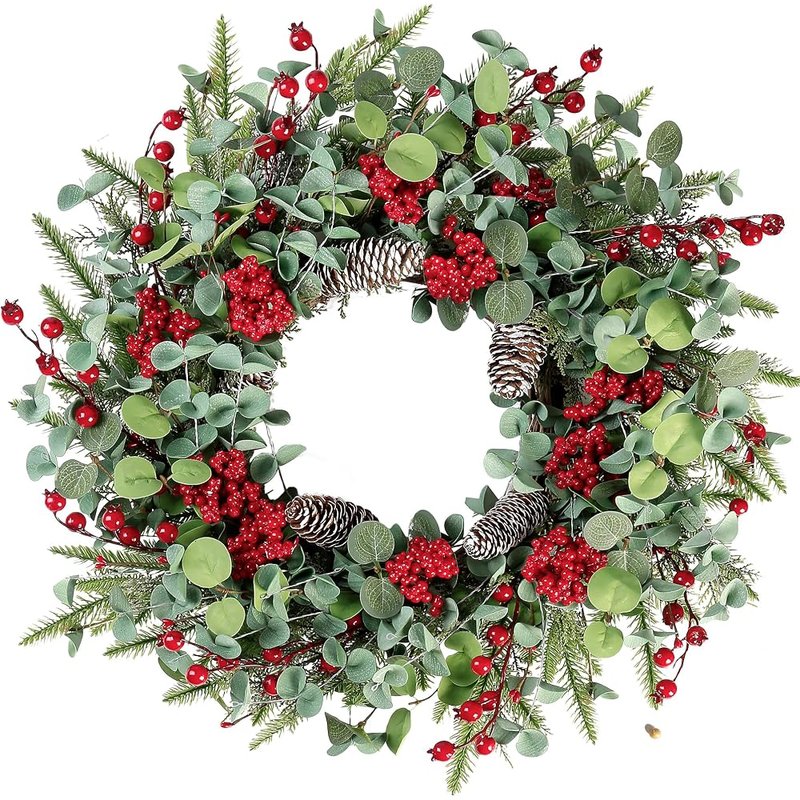 Sggvecsy red berry Christmas wreath, 22 inch