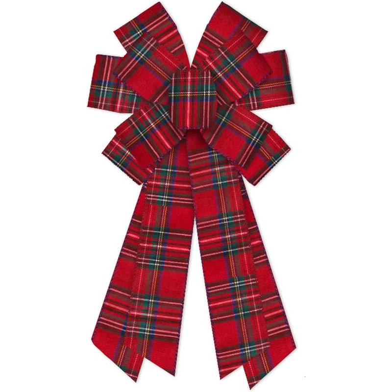 Red plaid tree topper bow