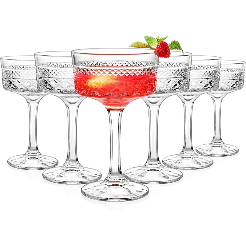 Ribbed crystal coupe glasses, set of 6