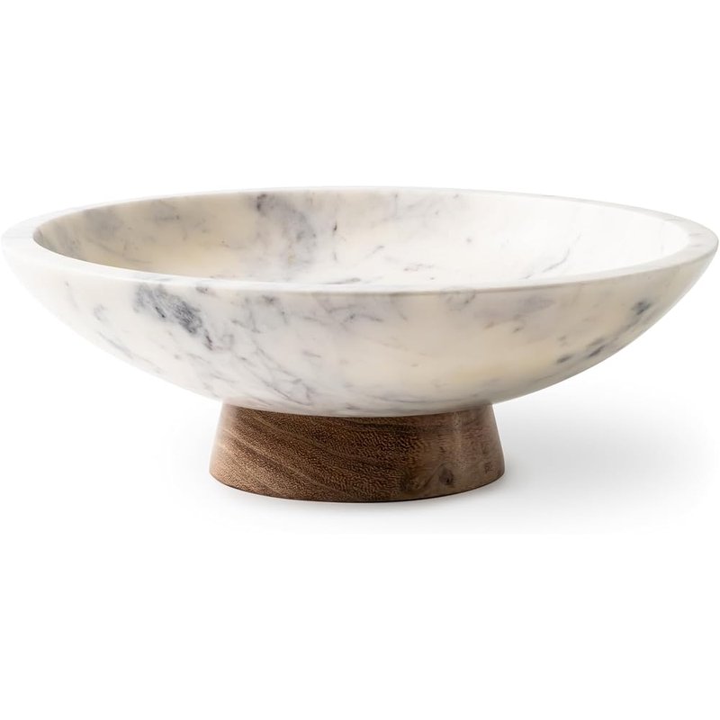 Marble bowl on acacia pedestal