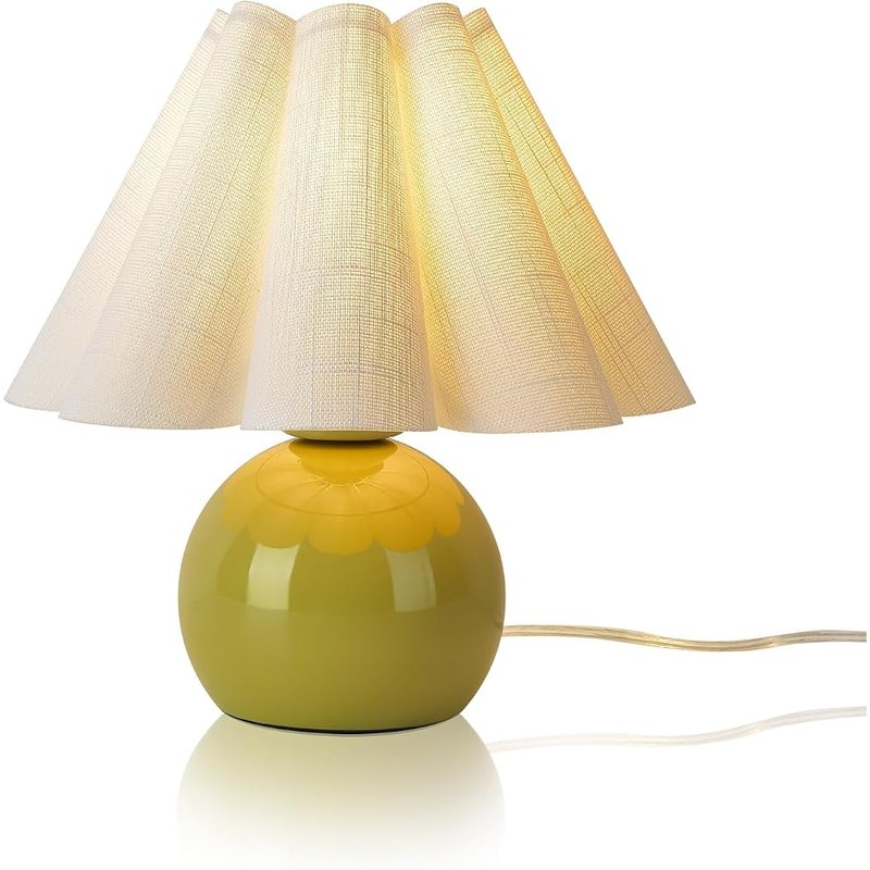 Olive green mini lamp with pleated shade