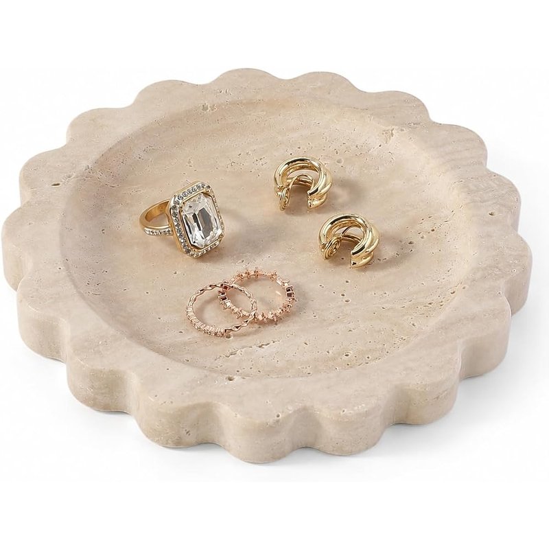 Scalloped travertine trinket dish