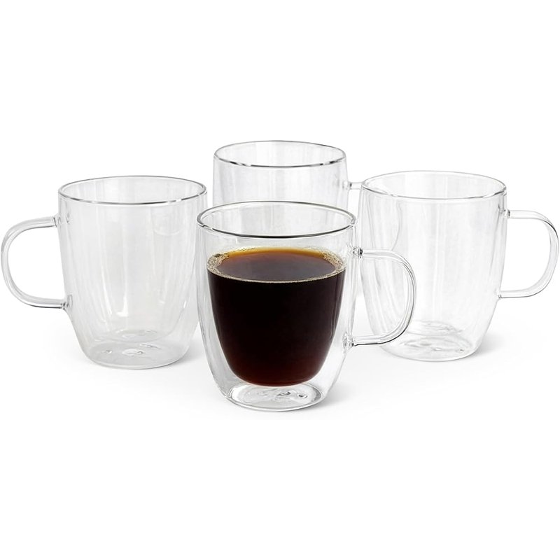 Double wall glass coffee mugs, set of 4
