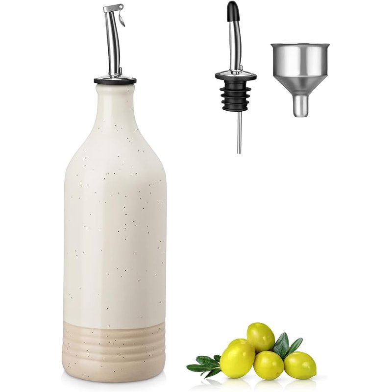 Cream ceramic olive oil bottle
