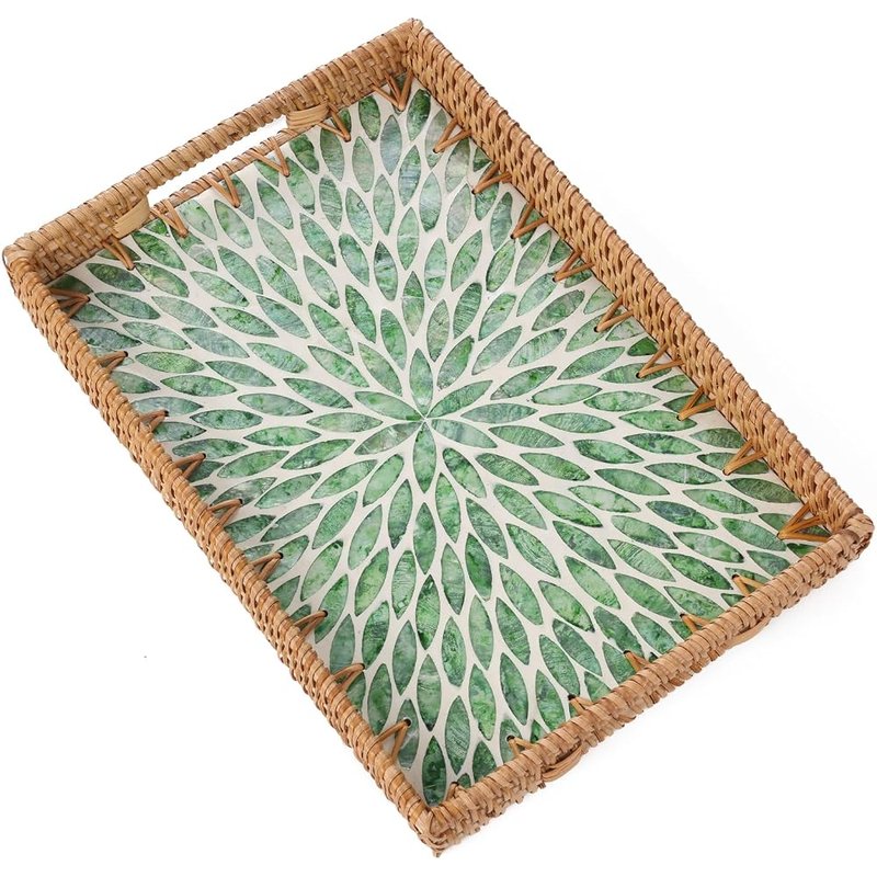 Rattan tray with mother of pearl inlay