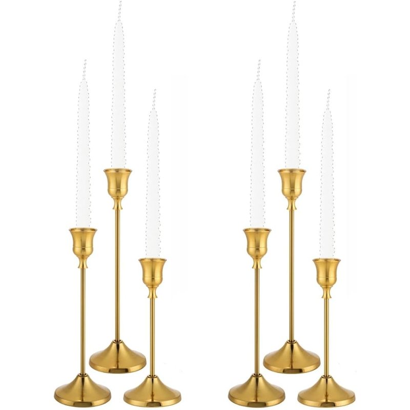 Brass gold taper candle holders, set of 6