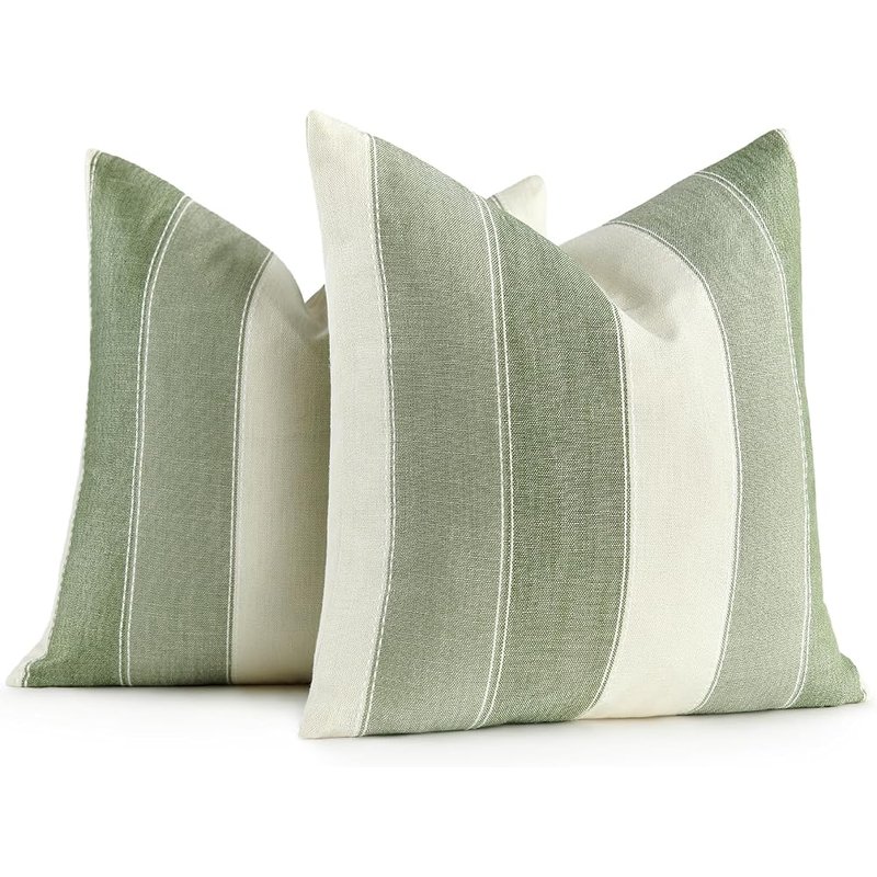 Sage stripe linen pillow covers, set of 2