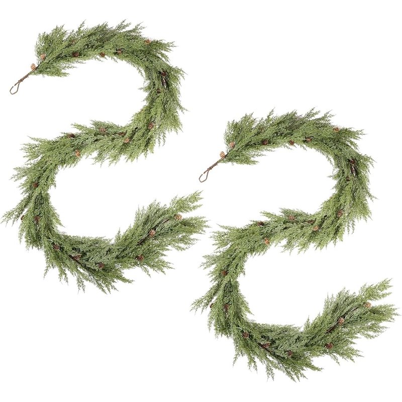 Real touch cypress cedar garland, set of 2