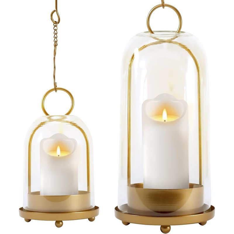 Brass hurricane candle holders, set of 2