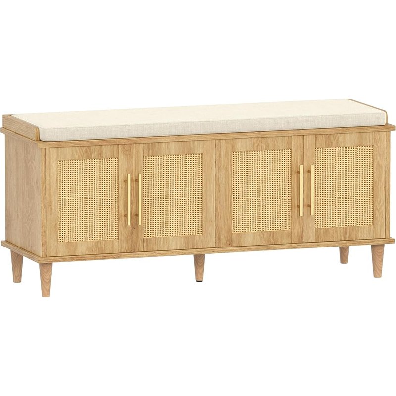 Rattan cane shoe storage bench