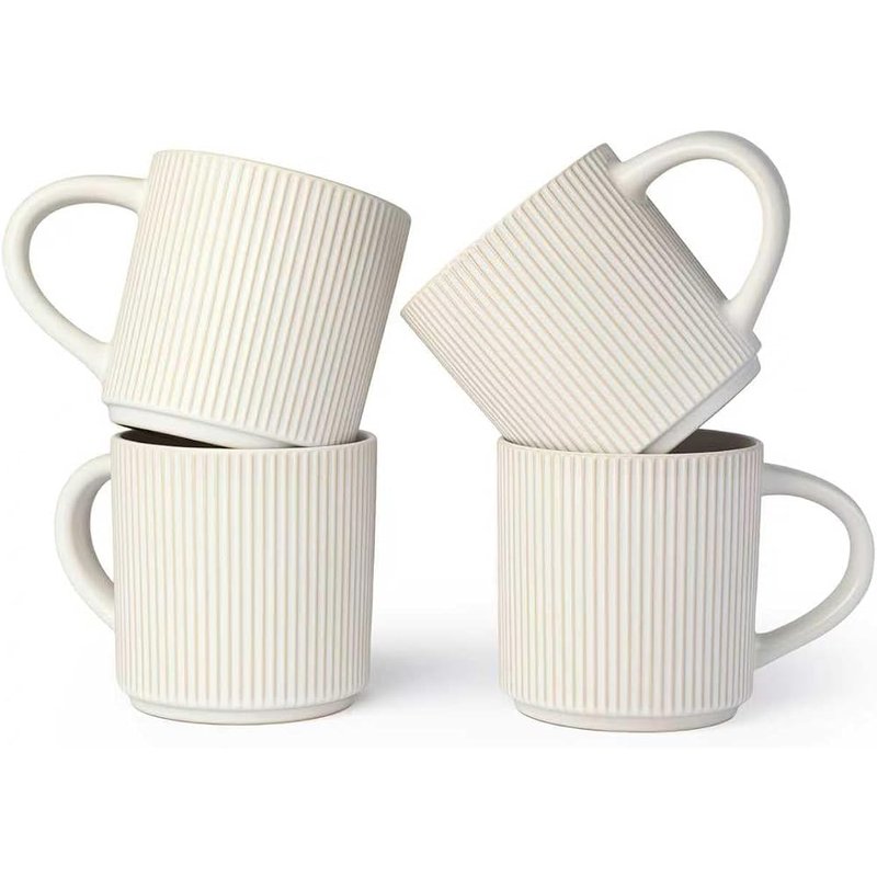 DeeCoo matte white ribbed mugs, set of 4