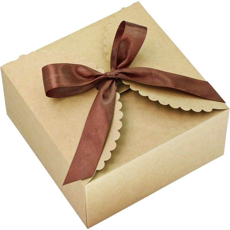Kraft gift boxes with ribbon, 6 pack
